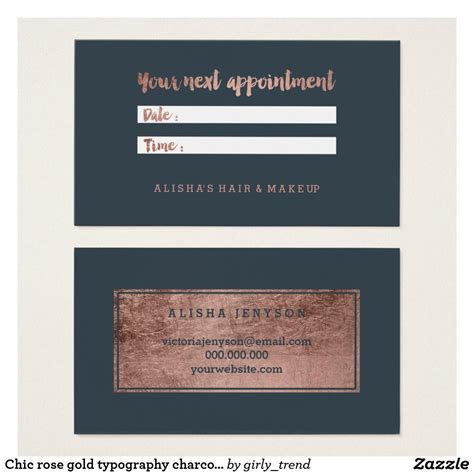 Create your own business cards without design skills ⏩ crello business card maker completely free choose professional business card templates. Chic rose gold typography charcoal appointment business ...