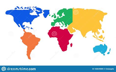 World Map With Color Continents Vector Illustration For