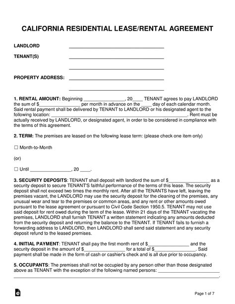 california rental lease agreements residential