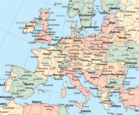 Nerdy printable map of europe with cities | Derrick Website