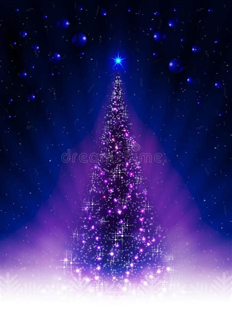 Christmas Dark Blue Postcard With Shiny Christmas Tree Shiny Balls