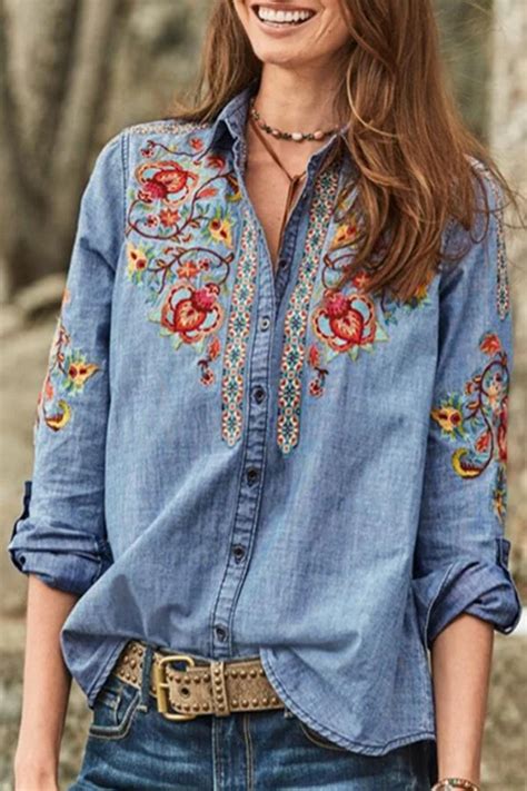 Embroidery Long Sleeves Casual Shirt In 2020 Collar Shirts Types Of