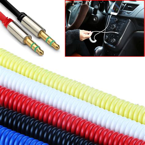 Aux Cable Audio Lead Coiled Auxiliary 35mm Jack Male Pc Car Phone