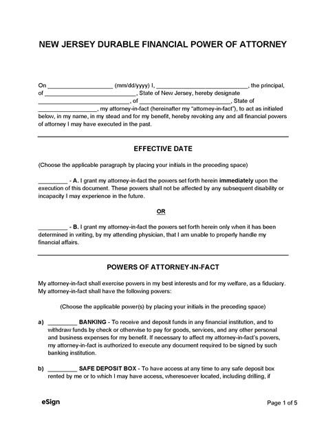 Free New Jersey Durable Power Of Attorney Form Pdf Word