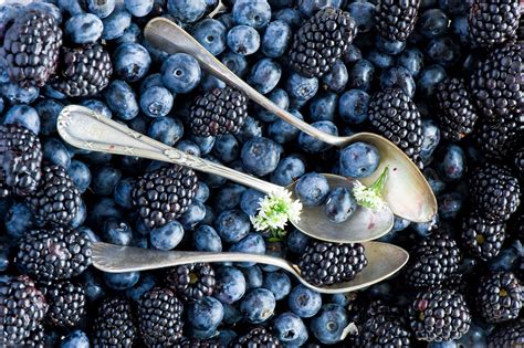 Wallpaper Food Fruit Berries Blueberries Spoons Blackberries