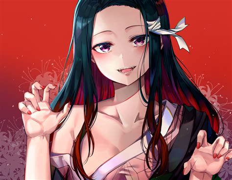 Black Hair Fang Gradient Kamado Nezuko Kimetsu No Yaiba Long Hair No