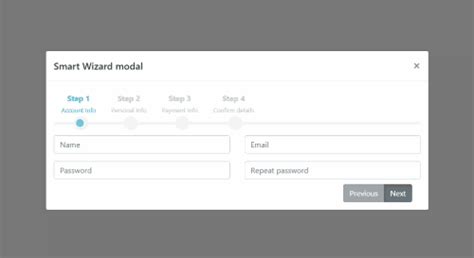 Bootstrap 4 Modal Dialog Multi Step Form Wizard Example