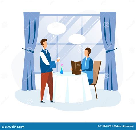 Man With Menu Making Order To Waiter At Restaurant Stock Vector