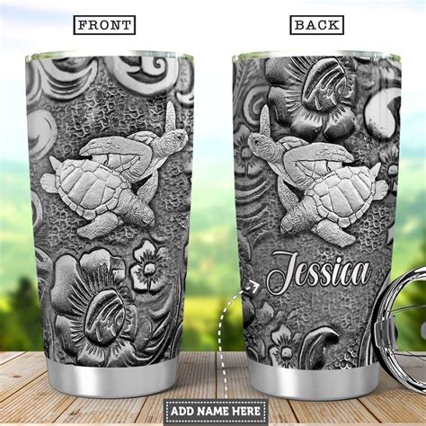 Turtle Couple Silver Personalized Tumbler Teeuni