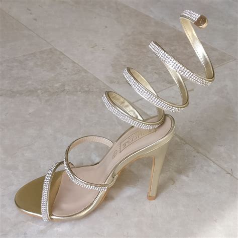 Gold Rhinestone Open Toe Spiral High Heels Two Sisters Boutique Uk