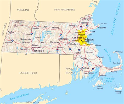 Large Map Of Massachusetts State With Relief Highways And Major Cities