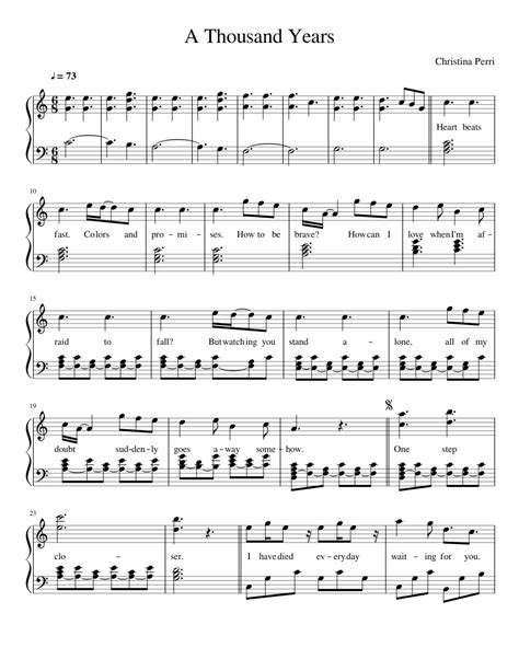 Christina Perri A Thousand Years Sheet Music For Piano Solo