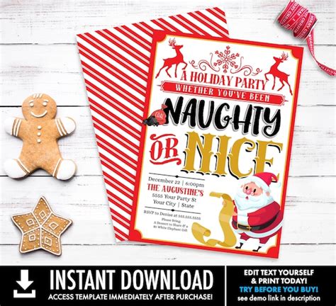 Christmas Naughty Or Nice Party Invitation Christmas Party Invitation