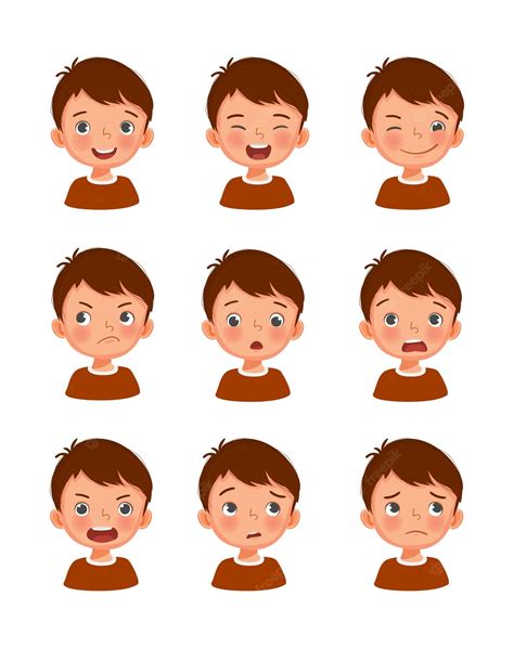 Premium Vector Set Of Cute Little Boy Different Facial Expressions