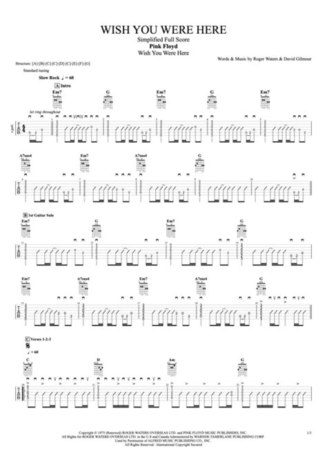 Wish You Were Here By Pink Floyd Compacted Full Score Guitar Pro Tab