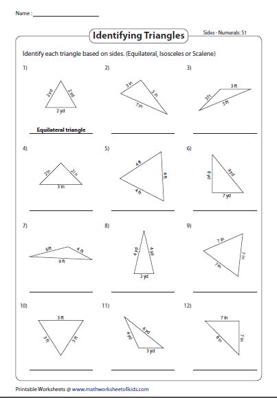 Classifying Triangles Based On Side Measures 4th Grade Math Worksheets Shapes Worksheets 5th