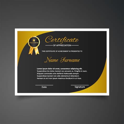 Black And Golden Certificate Of Appreciation Template Vector Free