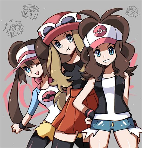 hilda pokemon rosa pokemon serena pokemon multiple girls skirt shorts hat pantyhose