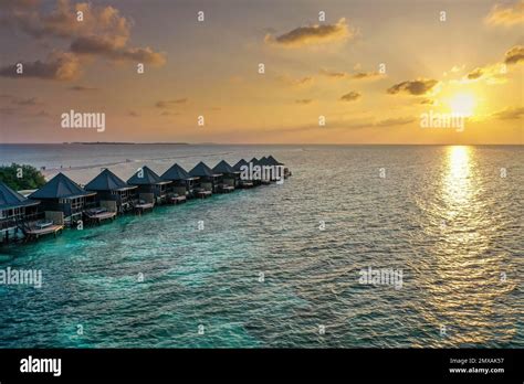 Aerial View Hurawalhi Island Resort With Beaches And Water Bungalows