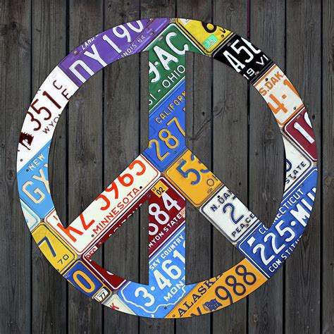 Peace Sign Recycled Vintage License Plate Art By Design Turnpike Mixed