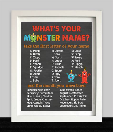 Monster Party Sign Whats Your Monster Name Monster