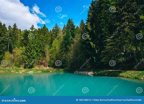 Turquoise Color Water In Clear Spring Lake In Sunny Day Wonderful