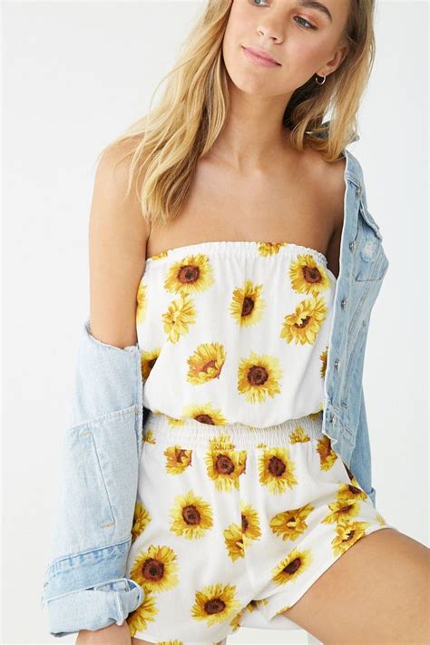 Sunflower Print Tube Romper Forever 21 Rompers For Teens Jumpsuits