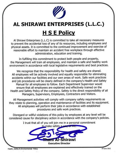 Quality And Hse Policy Al Shirawi Enterprises Llc