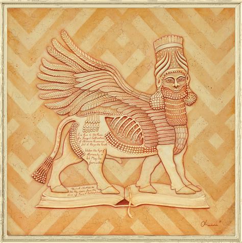 Art Of Great Lamassu Protect Us Carved Painting On Wood