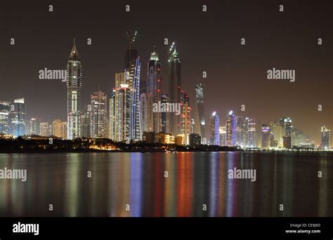 Dubai Marina Skyline At Night United Arab Emirates Stock Photo Alamy