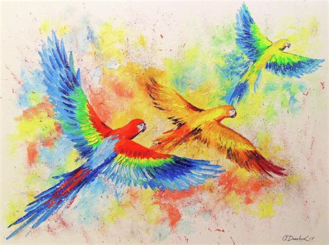 Parrots In Flight Painting By Olha Darchuk Fine Art America