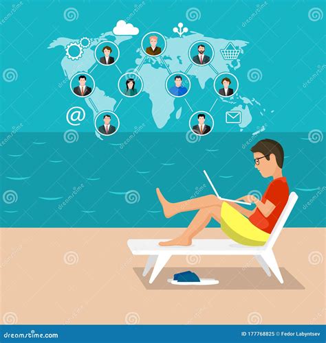 Male Freelancer Working Remotely With Clientsvector Illustration Stock