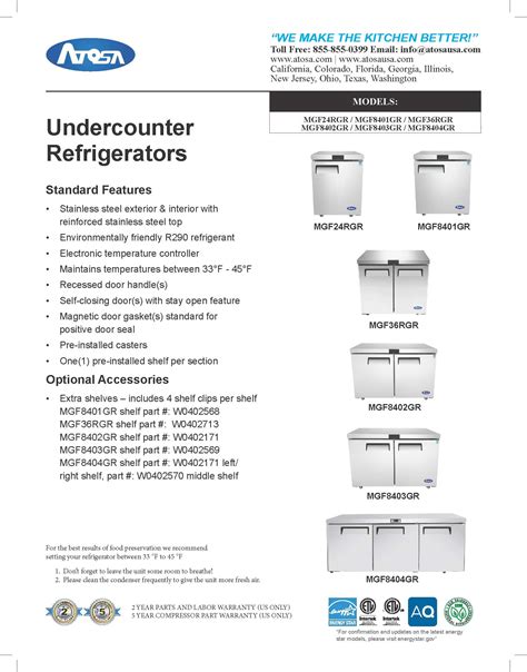 Atosa Mgf8404gr 72 Triple Door Undercounter Reach In Refrigerator