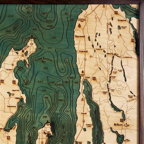 Grand Traverse Bay Leelanau Wooden Map Art Topographic 3d Chart