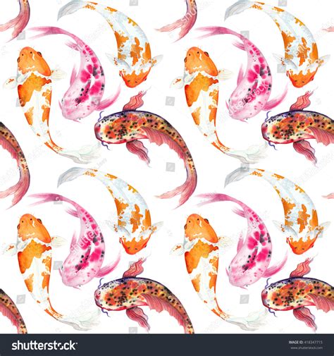 Watercolor Japanese Fish Carp Koi Seamless Stock Illustration 418347715