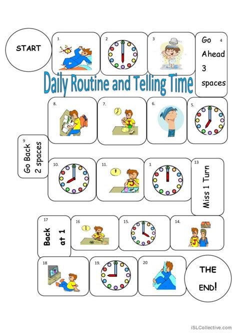 Daily Routines Telling Time Board Ga English Esl Worksheets Pdf And Doc