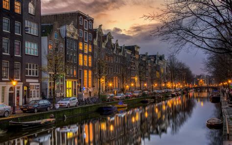 Wallpaper Amsterdam Netherlands City River Reflection Building