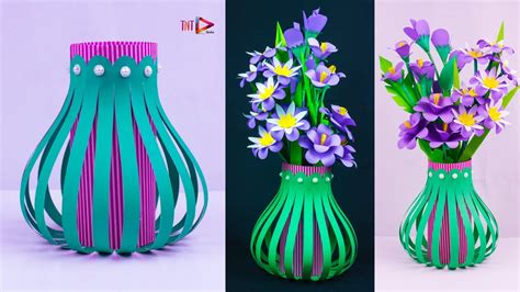 How To Make Beautiful Paper Flower Vase At Home Making Paper Flower