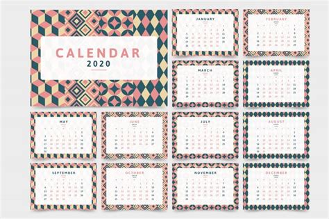 Free Vector New Year 2020 Calendar With Pattern