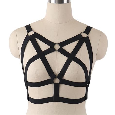 Sexy Womens Black Gothic Elastic Cage Crop Top Bra Erotic Lingerie Harness Hollow Strappy Bra