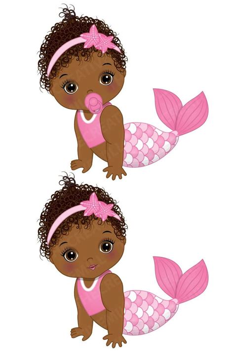 Black Baby Mermaid Clipart Vector Newborn Clipart Baby Girl Clipart