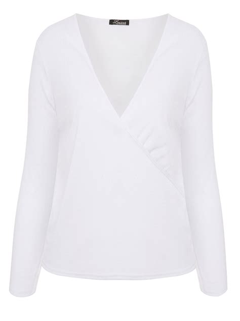 Curve Curve White Ribbed Wrap Top Plus Size 18 To 3032