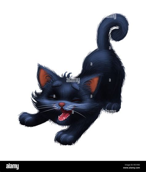 Cute Little Furry Kitten Cartoon Animal Character Mascot Stretching