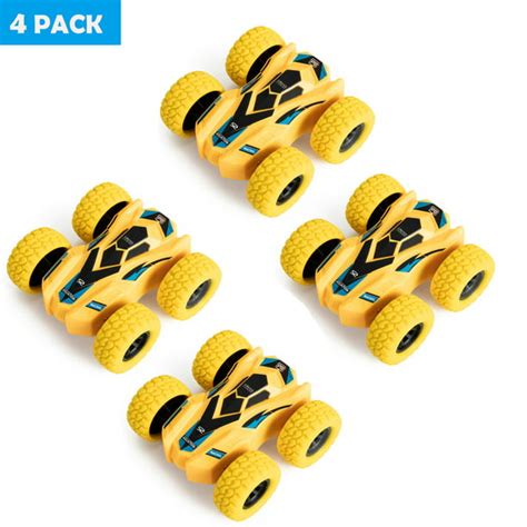4 Set Push And Go Friction Powered Toy Cars Vehicles Double Sided Stunt