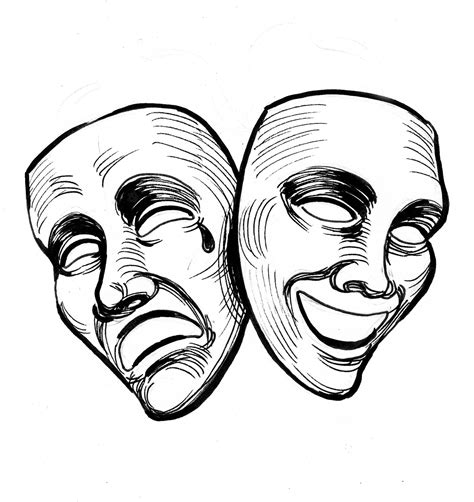 Premium Photo Theatrical Masks Ink Black And White Drawing