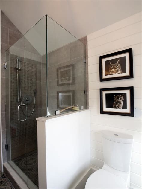 H frameless corner hinged shower enclosure with glass shelves premium 3/8 in. Glass Shower in Small Bathroom | HGTV