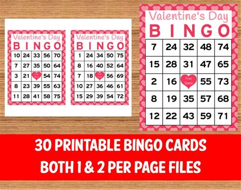 Valentines Day Bingo Cards 30 Unique Printable Cards 1 Card Etsy