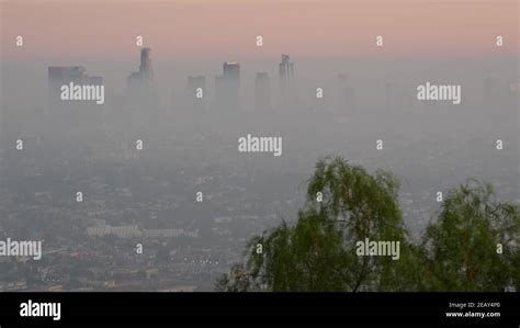 Highrise Skyscrapers Of Metropolis In Smog Los Angeles California Usa