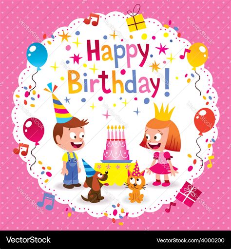 Happy Birthday Cute Kids Card Royalty Free Vector Image