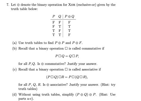 Solved 7 Let ⊕ Denote The Binary Operation For Xor